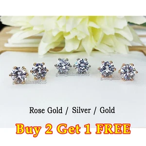 NEW Rose Gold/ Silver/ Gold 6mm Crystal Diamond Woman Man Classic Stud Earring - Picture 1 of 23