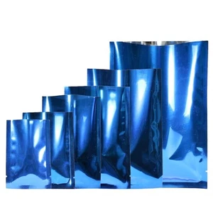 Bolsas de alimentos planas brillantes eléctricas azules oscuros metálicas abiertas sellables térmicamente 100 PIEZAS - Imagen 1 de 5