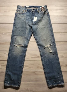 Jeans da uomo Levis Premium 501 54 taglia 34 x 32 metallo rock festival effetto invecchiato - Foto 1 di 16