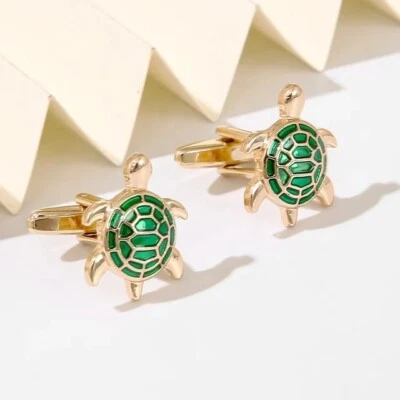 Gold And Green Turtle Cufflinks,  Gift, Formal ,FREE SHIPPING. + GIFT BAG - Image 1 of 2