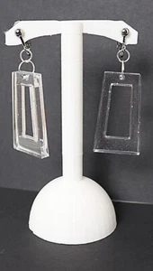Clear square round drop earrings hand made silver tone clip-on - Picture 1 of 3