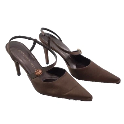 Antonio Melani Sz 7 Brown Slingbacks Jewel Accent Pointed Toe Evening Party - Image 1 of 4