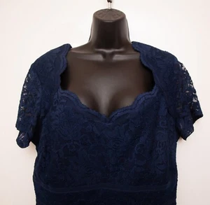 Navy Blue Lace Sheath Midi Dress Size 14 EUR 42 Pin Up Rockabilly Vintage Look - Picture 1 of 4