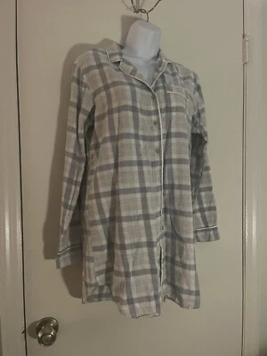 Camisa para dormir con botones manga larga 100 % algodón a cuadros Gilligan & Omley para dama talla 8 Foto 1 de 4