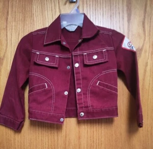 Vintage 70s TOWNCRAFT Snap Button Dark RED Denim style Jacket Youth Large - Picture 1 of 4