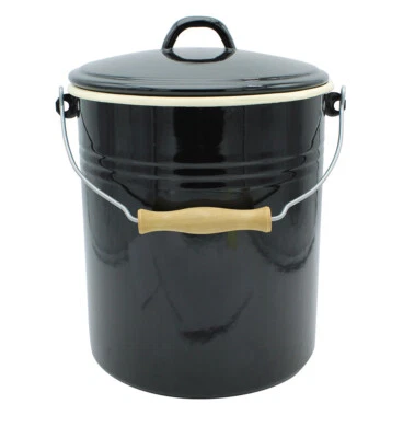 Mülleimer TRIEST mit Deckel 10 Liter aus Haushaltemaille in Schwarz / Karl Kr... - Bild 1 von 3