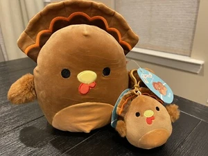 Neu mit Etikett Squishmallow 8” + 3,5” Clip Frottee Truthahn Thanksgiving Malven & Minis Set! - Bild 1 von 10