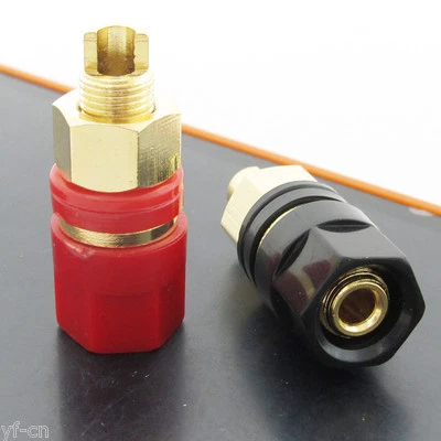 2pcs Gold Plated Brass Amplifier Speaker Terminal Binding Post DIY Red & Black - Image 1 of 4