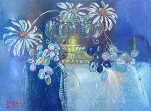 Original impressionistic oil on canvas still-life painting with daisies 40x30cm - Picture 1 of 2