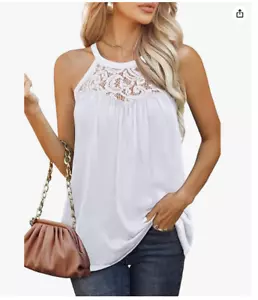 Women’s Tank Tops Sleeveless Medium White Loose Fit Lace Halter - Picture 1 of 6