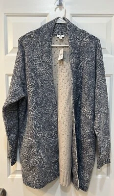 NWT Pure Jill Snap Front Cardigan Sweater Size M Paisley Printed Fabric Eyelet - Image 1 of 4
