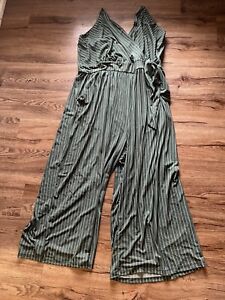 Kaileigh Rica Knit Crop Striped Jumpsuit Olive Stitch Fix Pockets Tie 3X NWT