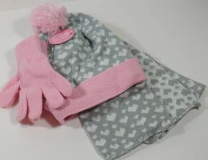 New Girl's Toby Pink & Silver Metallic HEART Tassel Hat, Scarf & Gloves, Sz 4-14 - Picture 1 of 3