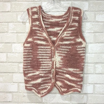 Handmade Wool Crochet Vest Women Small Pockets Grannycore Cottage Western Retro - Image 1 of 4