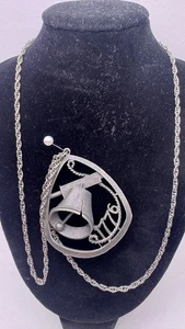 Pendant 1776 Pewter Liberty Bell & Necklace 24” Very Clean US History Vintage - Picture 1 of 14