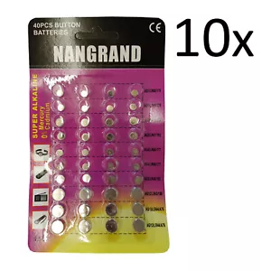 10 packs (400 batteries) ALKALINE CELL BUTTON BATTERIES watch clock battery - Picture 1 of 1