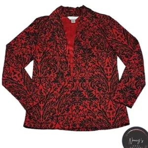 Christopher & Banks Small S Blazer, Red w/ Black Velvet Batik Career Blazer - Picture 1 of 6