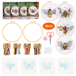 4 Embroidery Starter Set for Beginners Cross Stitch Stamped DIY Decor Craft Tool - Picture 1 of 6
