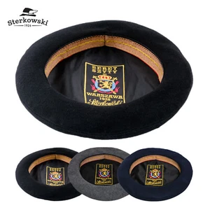 Sterkowski GRAND CLASSIC Wool Beret Comfortable Manly Vintage Black Gray Blue - Picture 1 of 8