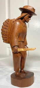 Vintage Hand-carved Barefoot LABORER Man Wooden FOLK ART Statue Figurine 9 3/4" - Picture 1 of 18