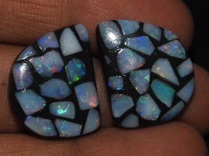 Australian Opal Doublet Smooth Multi Fire Cabochon Matched Pair 22X18X4MM Approx - Picture 1 of 11