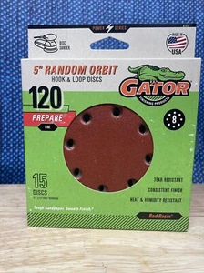 Disco de lijado de gancho y bucle de 8 orificios de óxido de aluminio Gator 4141, grano 120, paquete de 5", 15 - Imagen 1 de 1