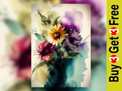 Vibrant Bouquet Watercolor Print 5"x7" - Colorful Floral Matte Artwork - Image 1 of 4