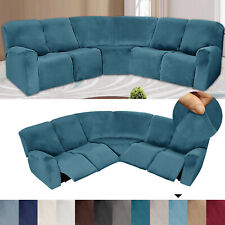 Velvet Stretch Sectional Recliner Sofa Covers for 5 Seat Corner Reclining Sofa