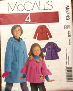 Girl's Sewing Pattern Coat New Uncut McCall's 5743 Size 3 4 5 6 - Picture 1 of 2