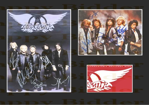 A3 Size Card Mounted Signed Aerosmith Steven Tyler Joe Perry Tom Hamilton Cover