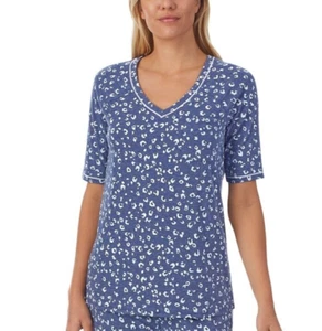 Cuddl Duds Printed Elbow-Sleeve Top - Blue Print Size X-Large - Picture 1 of 4