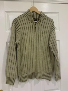 JEFF BANKS 24 7 FUNNEL NECK NATURAL/LIGHT BROWN RIBBED COTTON JUMPER SMALL - Picture 1 of 6