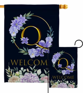 Welcome Q Initial Garden Flag Floral Spring Decorative Gift Yard House Banner - Picture 1 of 17