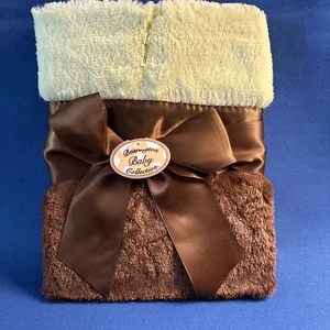 Lovey for baby Bearington Collection 16"x16" Brown & Kiwi  satin trim - Picture 1 of 2