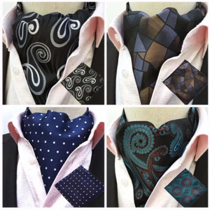 Set uomo classico a pois paisley cravatta ascot fazzoletto sciarpa tasca quadrata - Foto 1 di 9