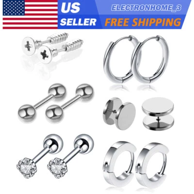 12pc Black Steel Small Hoop Earrings Ear Cuff Huggie Earrings Cartilage Piercing - Image 1 of 2