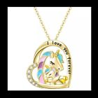 I love you Unicorn Mother and Child Heart Necklace Womens Ladies Jewellery Gift