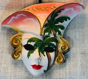 Porcelain Mardi Gras Face Mask Hand-Painted for SeaWorld Wall Hanging Art 8"X6" - Picture 1 of 5