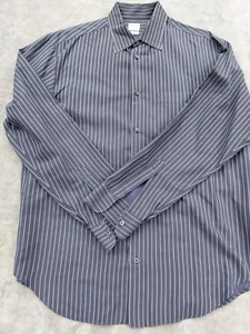 Camisa abotonada de lujo Armani Collezioni para hombre talla X-grande azul blanco a rayas - Imagen 1 de 14