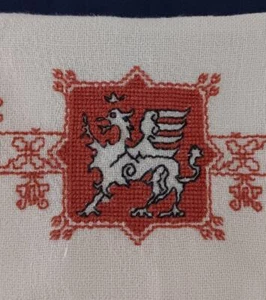Lotto 2 Porta Tovaglioli Vintage Hanky Assissi Ricamo Griffin Rosso Verde - Foto 1 di 5