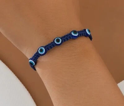 Pulsera ajustable hecha a mano azul mal de ojo Foto 1 de 3