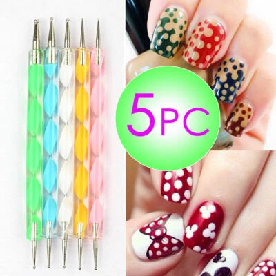 5pcs 1 Set 2-Way Dotting Pen Marbleizing Tool Nail Art Design Dot Paint Tools US - Image 1 of 4