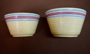lot of 2 vintage Watt Ovenware mixing bowls-#6 & #7; blue & pink stripes; USA - Picture 1 of 6