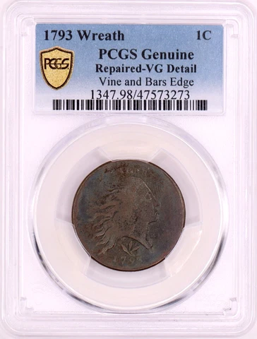 1793 Wreath Cent Vine and Bars Edge S-8 PCGS VG Details Cover