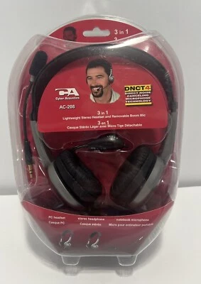 Cyber Acoustics AC-208 DNCT4 3-in-1 Stereo PC Headset With Boom Mic New Sealed - Image 1 of 4