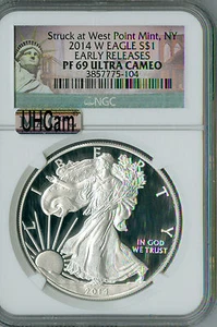 2014 W SILVER LOGO EAGLE NGC PF69 MAC UHCAM 2nd FINEST GRADE MAC SPOTLESS . - Picture 1 of 2