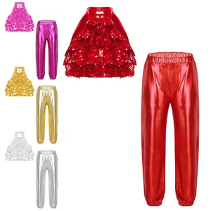 Kids Girls Outfits Backless Crop Top With Pants Practice Tracksuit Mock Neck - Picture 1 of 41