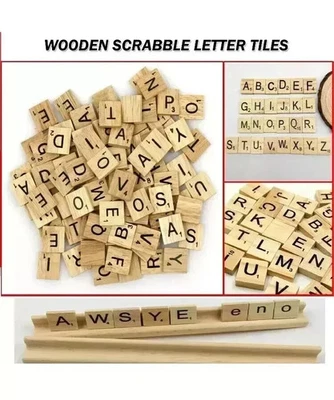 200pcs Wooden Scrabble Tiles Black 26 Letters Numbers for Crafts Wood Alphabets - Image 1 of 4