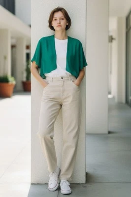 Women Shrug Green  Chiffon Cardigans Open Front Short Sleeve Bolero XXL - Image 1 of 4