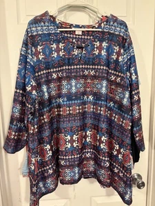 Allison Daley Women Tunic Blouse Shirt Top 2X Long Sleeves Teal Floral Print - Picture 1 of 6